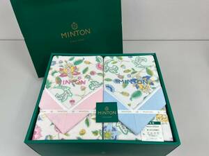 231220F【美品】未使用 MINTON ミントン 綿毛布 ペア 2枚組 ハドンホール柄 フラワー シングル ピンク ブルー 寝具 綿100％ 140×200cm