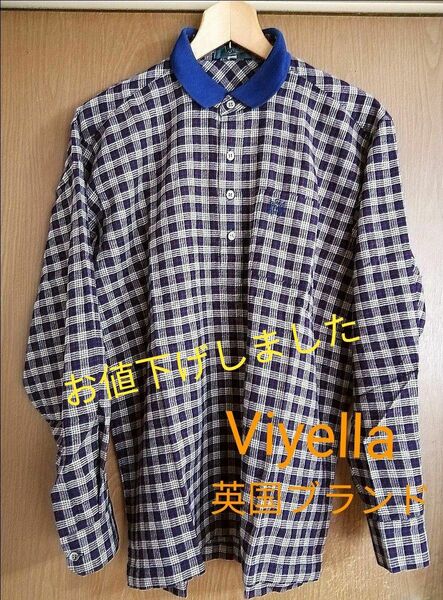 Viyella ヴィエラ メンズ 長袖ポロシャツ M 胸ポケット ロゴ刺繍