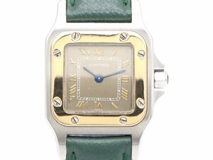 1円 【 カルティエ CARTIER 】 腕時計 1567 サントスガルベSM 限定グレー文字盤 クォーツ K18/SS/革 レディース 新着 72443-2