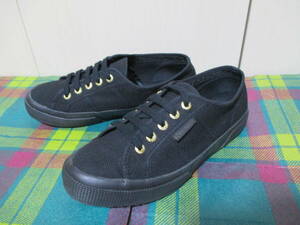 ★限定・伊勢丹購入＜ SUPERGA ＞スペルガ 2750 COTU CLASSIC TOTAL BLACK 24cm・アイレット ゴールド（定価10,890円）トータルブラック★