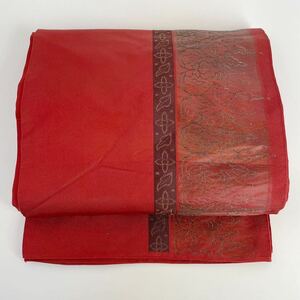 【Wellriver】お洒落帯 花模様 赤紅色 六通 袋帯 和装 和服 #C240.
