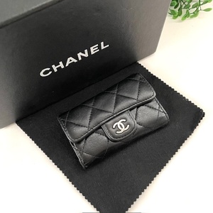 1円 美品 CHANEL シャネル マトラッセ ラムスキン ブラック ６連キーケース シルバー金具