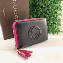 1円 美品 GUCCI グッチ ソーホー ピンク マットブラック ミニ財布 コインケース_画像1