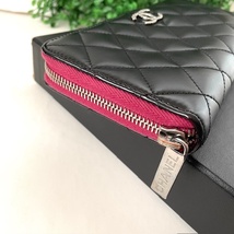 1円 美品 CHANEL シャネル マトラッセ パテント ピンク マットブラック ラウンドファスナー長財布_画像4