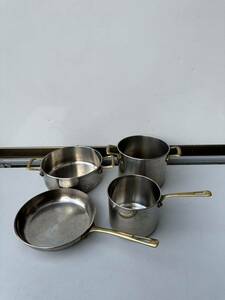 BRA STAINLESS STEEL SPAIN INDUCTION 両手鍋 片手鍋 24cm 20cm 16cm 調理器具 キッチン用品 鍋 ステンレス 中古4点セット