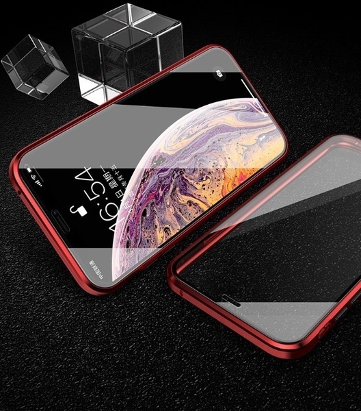 【sale】iPhoneケース 両面ガラスカバー ガラスケース 両面保護 スカイケース マグネット式 両開きカバー バンパーレッド