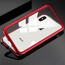 【sale】iPhoneケース 両面ガラスカバー ガラスケース 両面保護 スカイケース マグネット式 両開きカバー バンパーレッド_画像2