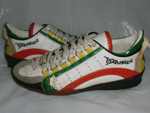 ★伊製 DSQUARED2 レザースニーカー 40.5 イタリア製ディースクエアード 410551 スニーカー GET IN THE FAST LANE 1964