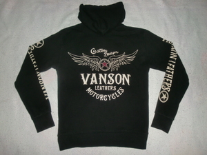 ★vanson フルジップスウェットパーカ S バンソン vanson cotton フーディスウェット vanson leathers ブラック 