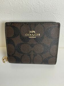 SKT234-60◆ 【新品・未使用】COACH コーチ ブラウン×ブラック シグネチャー ２つ折り財布