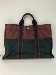 営SA504-100◆ HERMES／エルメス フールトゥ ボルドー ブラック キャンバス トートバッグ 【H30×W41×D10】