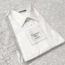 新品未使用■クリスチャンディオール Chistian Dior 長袖Yシャツ ホワイト 白 ストライプ Mサイズ相当_画像1