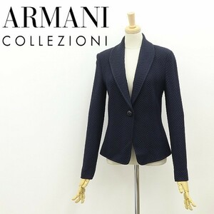 ◆ARMANI LE COLLEZIONI アルマーニ コレッツォーニ ヘリンボーン柄 ショールカラー 1釦 ジャケット 紺 ネイビー×ブラック 38