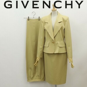 ヴィンテージ◆GIVENCHY ジバンシィ ジャケット＆スカート パンツ 3ピース スーツ セットアップ イエローベージュ 10/12