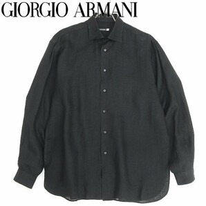 ◆GIORGIO ARMANI ジョルジオ アルマーニ リネン ホリゾンタルカラー 長袖 シャツ 黒 ブラック 41/16の画像1