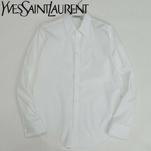 イタリア製◆Yves Saint Laurent イヴサンローラン ダブルカフス コットン 長袖 ドレス シャツ 白 ホワイト 43/17_画像1