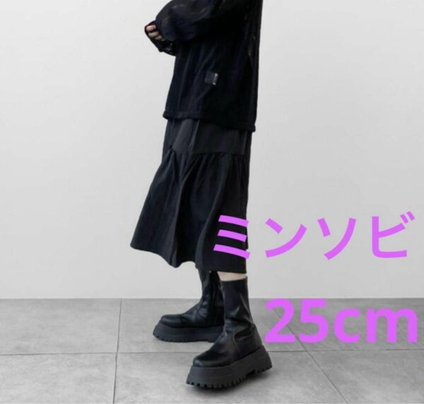 ☆ミンソビ☆ 厚底ソックスブーツ　スキンブーツ ブラック 25cm
