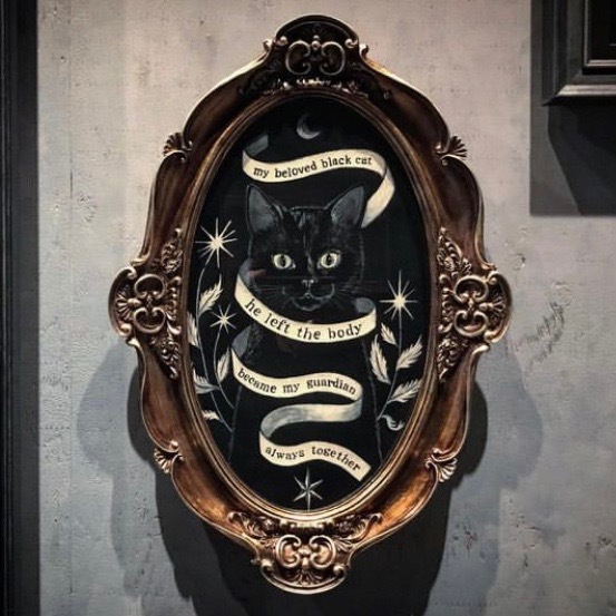 Guardián enmarcado obra de arte pintura acrílica gato negro original Trabajo de Yoko Tokushima ★ Gato de la noche estrellada, Obra de arte, Cuadro, acrílico, Tajo