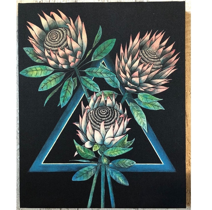 Star Moon Cat★Art Protea Painting F3 Reproduction Wooden Panel 27.3cm x 22cm Thickness 2cm 001, artwork, painting, acrylic, gouache