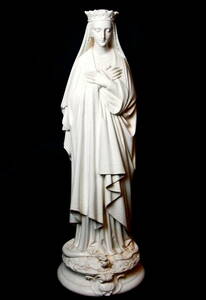 圧巻大型 聖母マリア立像 フランスアンティーク ビンテージ 無原罪の御宿り 作家刻印入り 蛇を踏む無原罪の聖母 聖像