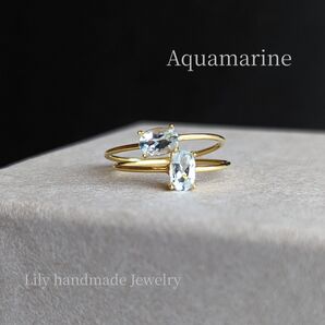 R077* 18kgp アクアマリン オーバルファセットカット リング