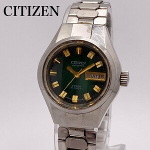 【稼働】CITIZEN　シチズン　28800 4-661125 グリーン文字盤　21石　デイデイト　カットガラス　AT/自動巻き　レディース腕時計