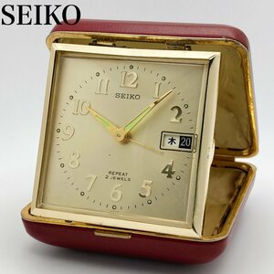 SEIKO セイコー REPEATリピート 2石 デイデイト スクエア 手巻き 置時計 トラベルクロック アンティーク ジャンク 12-84