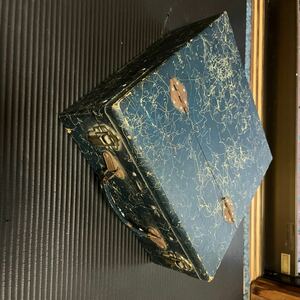 古民家　アンティーク　昭和レトロ　アタッシュケース　レコードケース紺　ラベル付き　28cm×28cm×11cm