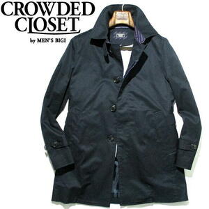 ▼ メンズビギ　取外し 中綿ライナー付き　ステンカラーコート　紺　ネイビー　Mサイズ　CROWDED CLOSET　MEN'S BIGI　衿ベルト