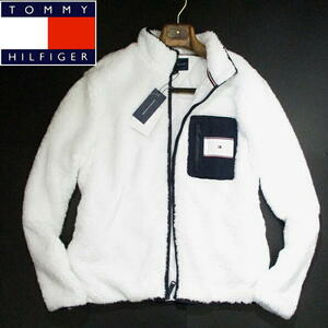 新品▼ トミーヒルフィガー　フリースジャケット　シャギー　白 紺　TOMMY HILFIGER　Lサイズ　未使用　ホワイト　ネイビー　メンズ　ZIP