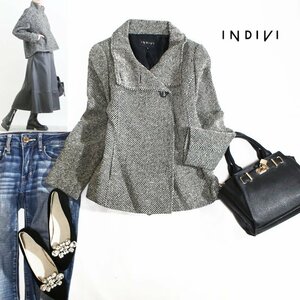 Красота 2 -й воротник Indivi Indivi стенд цвета шерстяное пальто 36 7 Blouson Blouson Black Black White Formal Sake in Japan