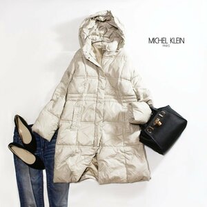 美品 ファー欠 ミッシェルクラン MICHEL KLEIN 冬 ダウン80% フェザー20% ダウンコート ライトベージュ ライトグレー