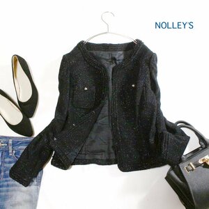 美品 ノーリーズ NOLLEY'S ■ 毛60％ フォーマル ラメ ツイードジャケット ウールジャケット 9号 卒業式 入学式 ブラック 黒 フォーマル