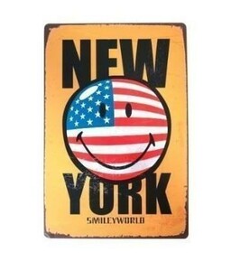 K61 新品●アメリカン雑貨 かわいい ブリキ看板 星条旗 アメリカ国旗 ニューヨーク Smile スマイル お店 バー インテリアに アンティーク