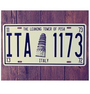 K78 新品●ブリキ看板 イタリア ピサの斜塔 ナンバープレート型 インテリアに レトロ アンティーク Italia