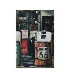 K03 新品●ROUTE66 アメリカ雑貨 ビンテージ風 ブリキ看板 ガソリンスタンド かっこいい おしゃれ インテリアに ヴィンテージ レトロ