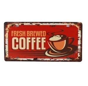 K187 新品●ブリキ看板 コーヒー FRESH BREWED COFFEE カフェ 喫茶店 cafe インテリアに レトロ アンティーク