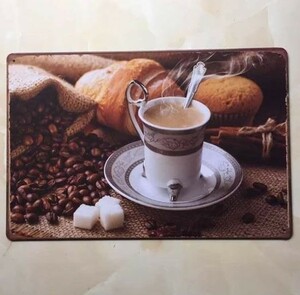 K321 新品●ブリキ看板 コーヒー coffee time カフェ cafe 喫茶店 インテリアに! アンティーク コーヒー豆 レトロ
