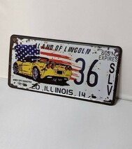 K208 新品◆アメリカン雑貨 ブリキ看板 ILLINOIS イリノイ州 USA アメリカ 州 かっこいい CORVETTES コルベット アンティーク_画像4