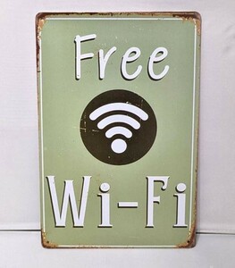 K129 新品●ブリキ看板 Wi-Fi FREE インテリアに レトロ アメリカン雑貨 アンティーク フリー WIFI