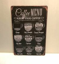 K51b 新品●ブリキ看板 コーヒー メニュー Coffee Menu カフェ 喫茶店 cafe インテリアに アンティーク レトロ_画像3