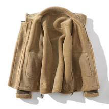 人気新品 ムートンコート ブルゾン 羊革 毛皮 ファーコート ライトジャケット配色 シープスキン ラムレザー グリーン系 M~5XL_画像3
