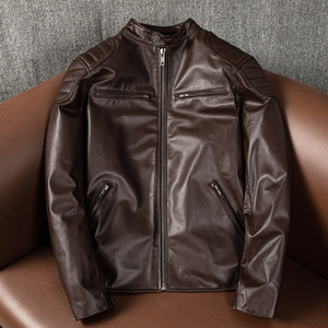 羊革　レザージャケット バイクジャケット ライダース 本革 メンズファッション 革ジャン ブラウンＭ～5XL（サイズは選べます）