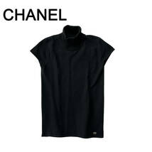 Chanel シャネル タートルネック ニット カシミヤ100％ cashmere 半袖 トップス ブラック 黒 サイズ38 CHA0001_画像1