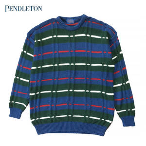 90S USA製 ペンドルトン カントリートラディショナルズ コットン デザインニット クルーネック セーター メンズXL Pendleton 古着 BJ0550