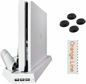 PS4 slim for lengthway . stand noise fan less controller 2 pcs charge USB hub 3 port japanese company . sale white slim