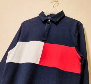 【US限定】新品タグ付 Tommy hilfiger ビッグフラッグ ラガーシャツ Mサイズ相当 長袖ポロシャツ トミーヒルフィガー