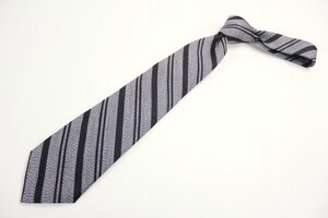 【ISAIA】イザイア 自社製造のセッテピエゲ仕様のウールシルクネクタイ グレー地にブラックストライプ柄 新品未使用 現地定価4万円