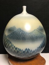 【美品】藤井朱明 壺 飾り壺 花瓶 花器 日展人気作家 朧月 有田焼 人間国宝 骨董 共箱なし 茶道具 染付_画像4