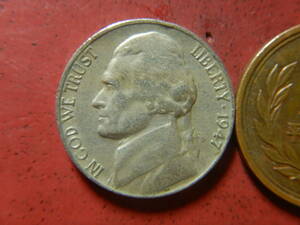 外国・USA／ジェファーソン５セント白銅貨（1947年S）：発行枚数2,472万枚　231209